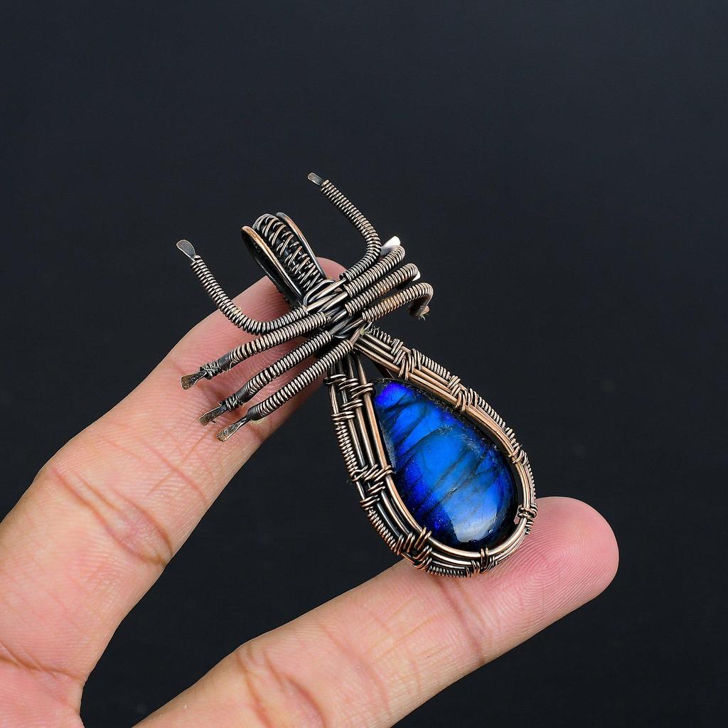 Blue Flash Labradorite Handmade Pendant, Natural Gemstone Jewelry, 999 Copper Wire Wrapped Pendant Jewelry, For Gift