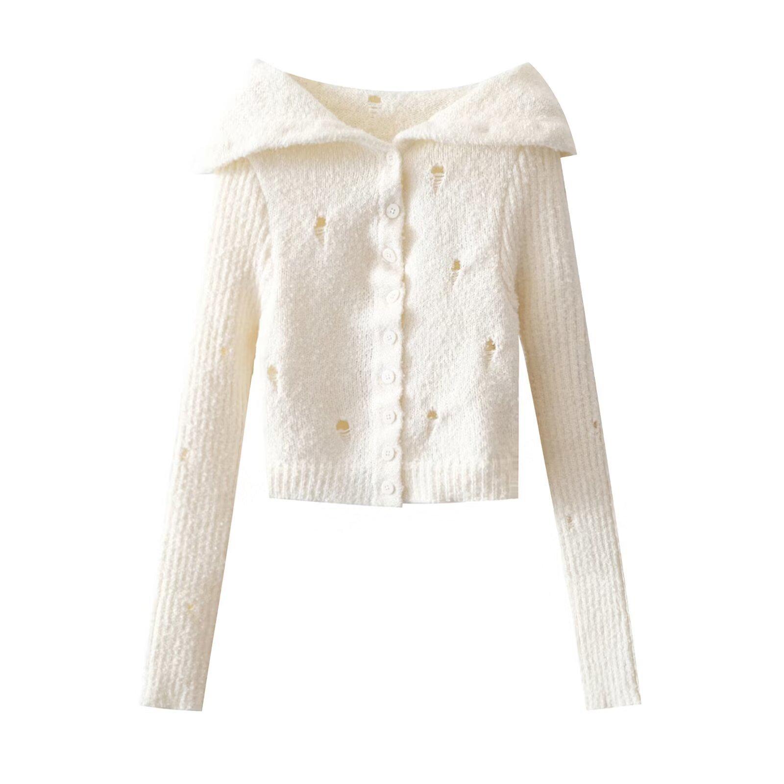 

Женский вязаный свитер на одно плечо с длинным рукавом и рваной отделкой, весна 2025 Medium кремовый/белый