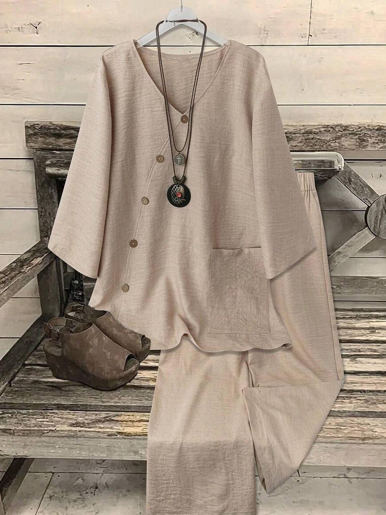 Plus Size Women s Asymmetrical Top & Wide-Leg Pants Set 4XL