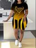 1116 new casual sports style digital printing shoulder sleeve T-shirt high waist tight shorts fashion suit women