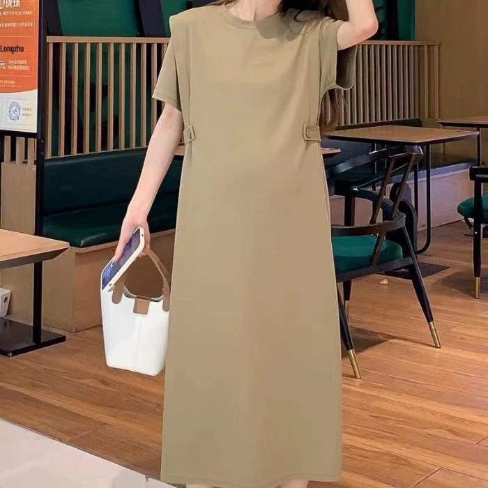 

2024 Korean Summer Loose Fit Plus-Size Slimming Dress - Age-Defying Casual Skirt M хакі