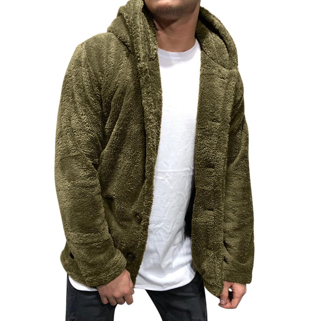 Men's  Winter Solid Color Cardigan Casual Blouse Fleece Tops Coat