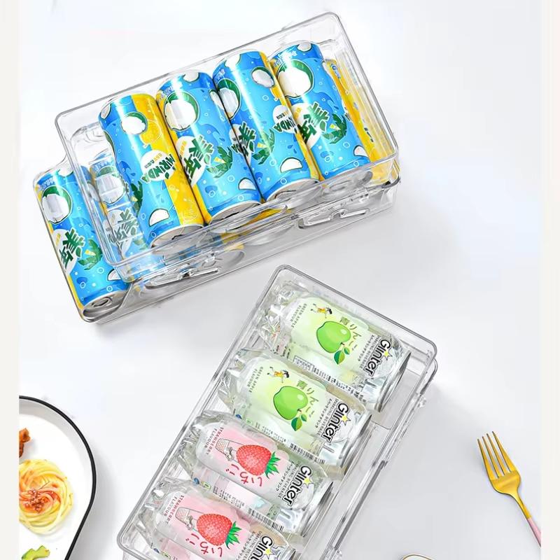Stackable Clear Can Dispenser For Fridge 2 Tier Automatic Rolling Beverage Holder For Soda Beer And Canned Drinks