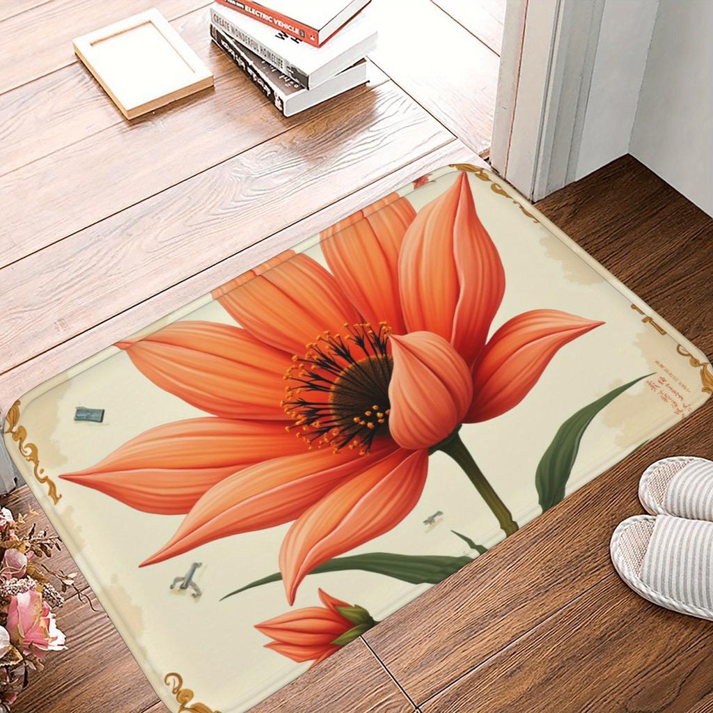 1PC Dew-Kissed Rose Kitchen Rug Non-Slip Door Mat Pop Design Bathroom Rug Bath Mat Carpet for Home Sink Laundry Ecoreeree
