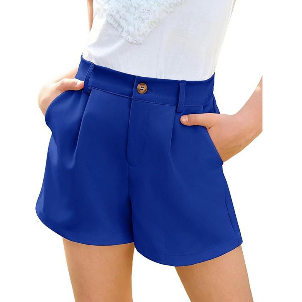 Girls' Elastic Waist Shorts - Solid Color Wide Leg With Pockets