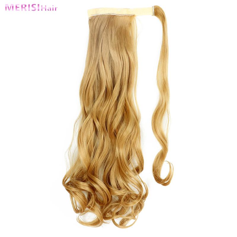 MERISIHAIR Pakk rundt på syntetisk hårstykke Langbølget klips i hestehale Ren farge hårforlengelser Ekte naturlig 22 tommer hestehale