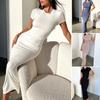 Women's 2025 Spring/Summer Solid Color Slim-fit Short-sleeve Fashion Dress
