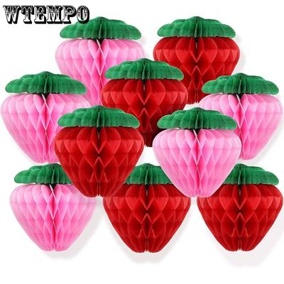10pcs Strawberry Honeycomb Ball Tissue Paper Strawberry Ball Tissue Pom Poms for Birthday Party Decoration