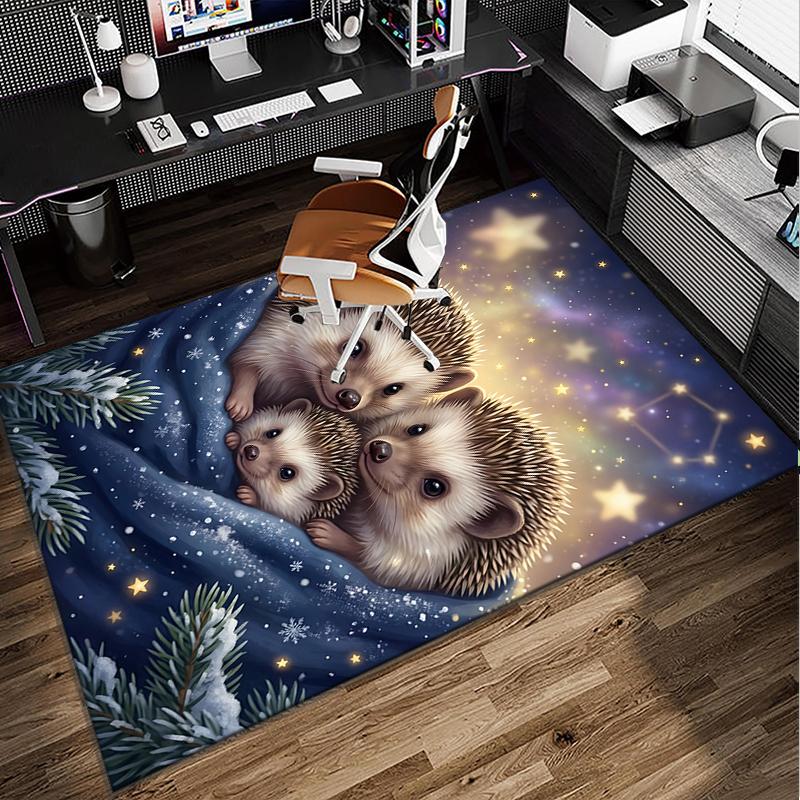 Autumnal Hedgehog Family Office Rug Chair Mat, Entryway Carpet, Suitable for Front Door, Bedroom, Living Room, Desk, Holiday Gift