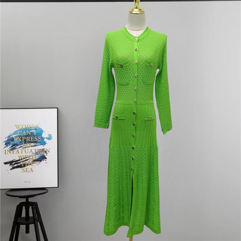 Autumn Winter Women Elegant SP Hollow Out Knitted Sweater Long Midi Christmas Party Split Dresses