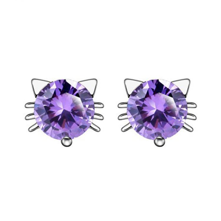 Sterling Silver Kitten Earrings Women'S Simple Earrings Design Style Temperament Small Earrings Zircon Earrings