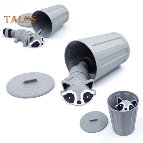 3D-gedrucktes Waschbär-Ornament, flexibles, bewegliches Waschbär-Spielzeug, Mini-Waschbär in der Mülltonne, für Tiersammler, Kindergeschenk