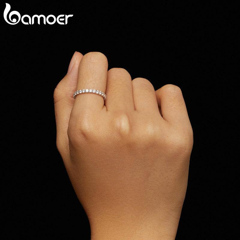 BAMOER Full Eternity Moissanite Ring Lab Diamond Engagement Band for Women 925 Sterling Silver Anniversary Fine Jewelry Gift