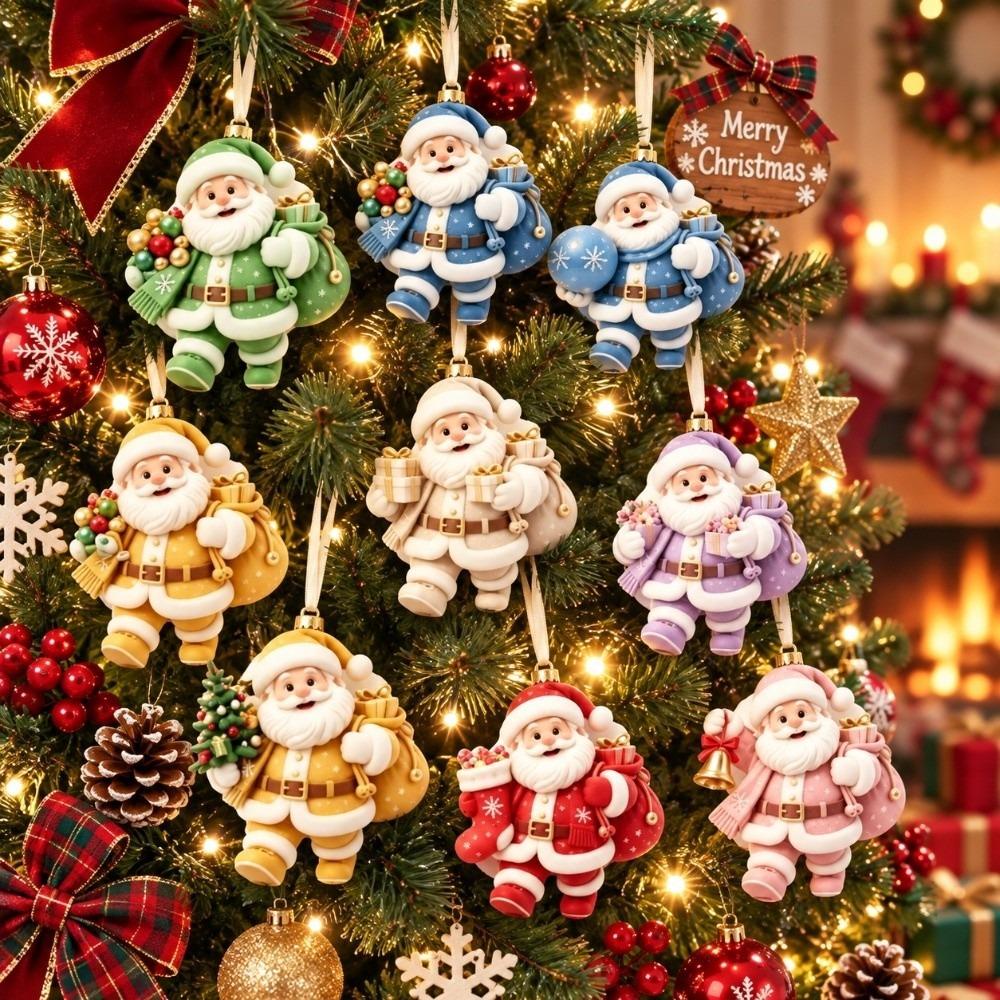 8/10/12 Adet Noel Baba Yılbaşı Ağacı Süsleri 2D Düz Xmas Dekorasyonu Tatil Partisi