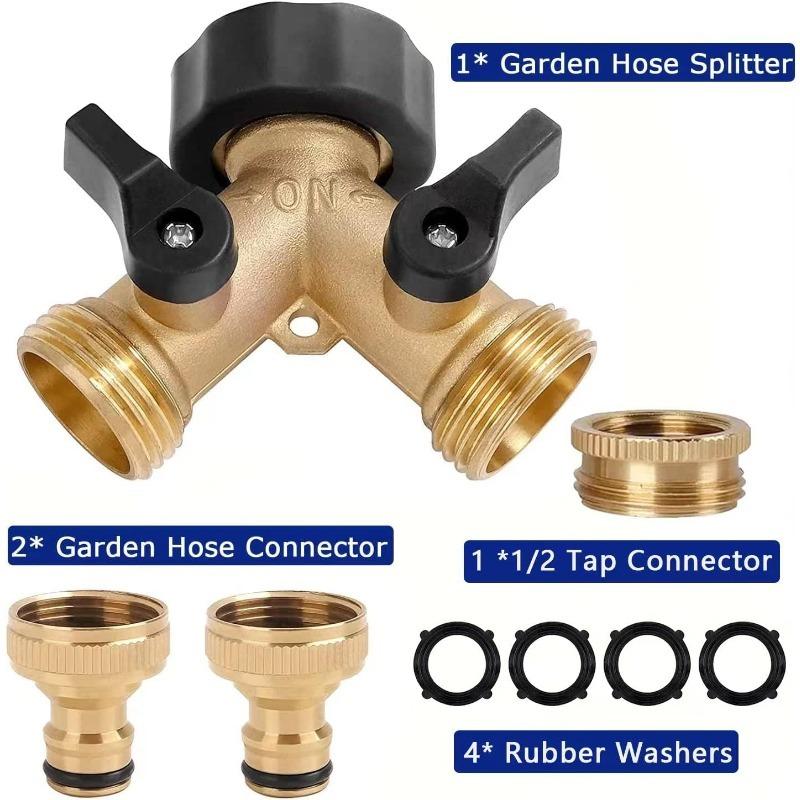 Brass Hose Distributor - 1/2" and 3/4" Faucet Y-Type Distributor with On/Off Valve, 2-Way Connector for Home Garden Outdoor