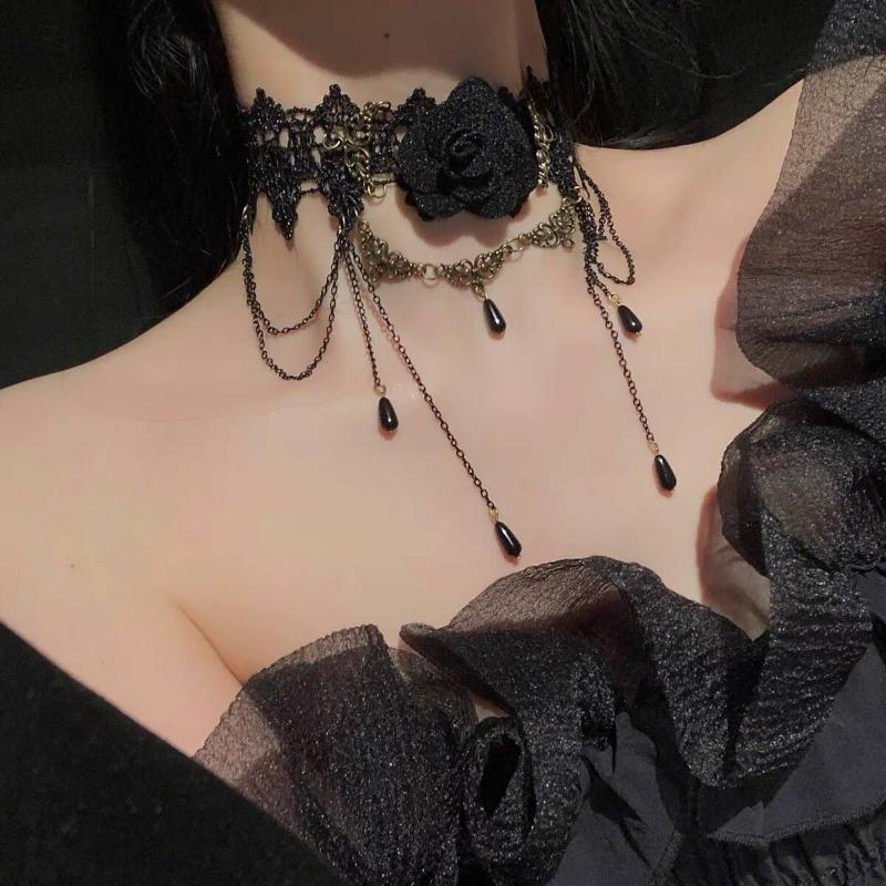Lace Neck Accessory Decorative Necklace, Women's Collar, Fringed Pendant, Rose Flower Neckband