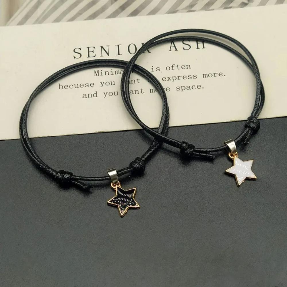 Metal BlacK White Rope Stars Bracelet Smooth Surface Paired Bracelets Gifts for Lovers