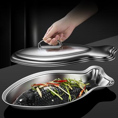 316L Stainless Steel Fish Plate Durable Home Tableware Creative Food Disc Kitchen Advanced Large Steamed Fish Plate with Lid New