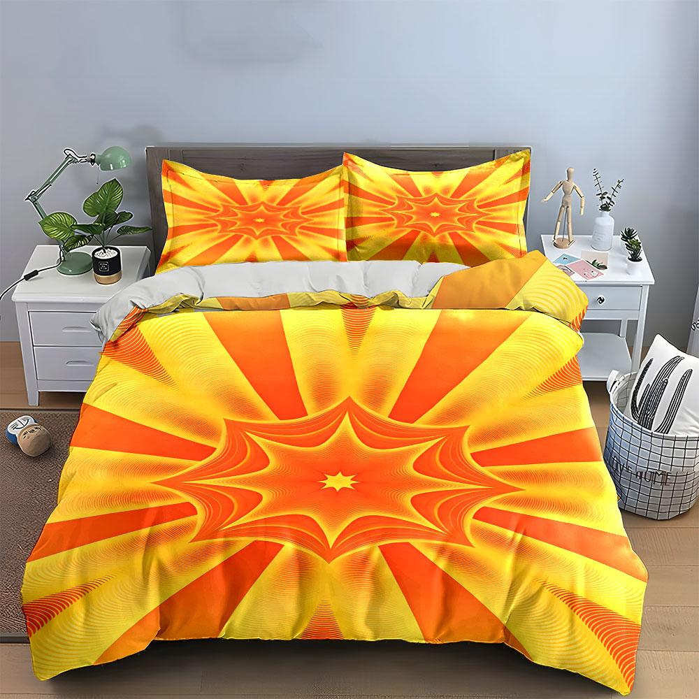 Esplosione di stelle giallo-arancio radiosa. Set lenzuola Set copripiumino Copripiumini Federe(1 * Copripiumino 2 * Federe, senza piumino)