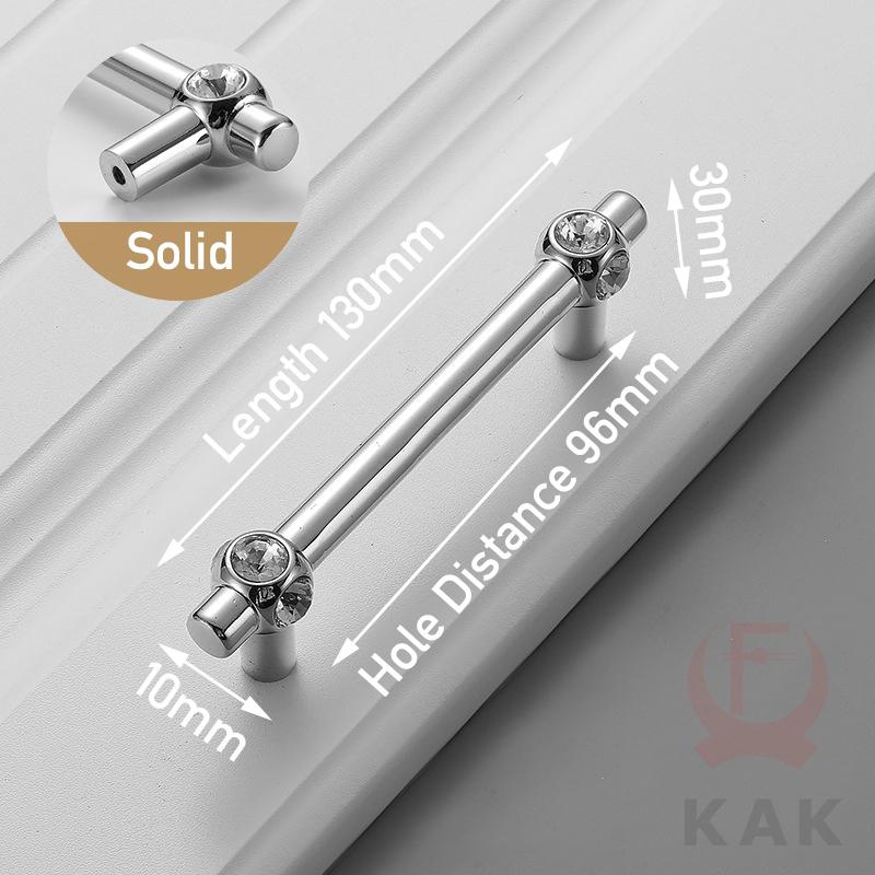 KAK Bright Chrome Furniture Handles Crystal Kitchen Cabinet Handle Zinc Alloy Wardrobe Door Pulls Solid Decorative Door Hardware