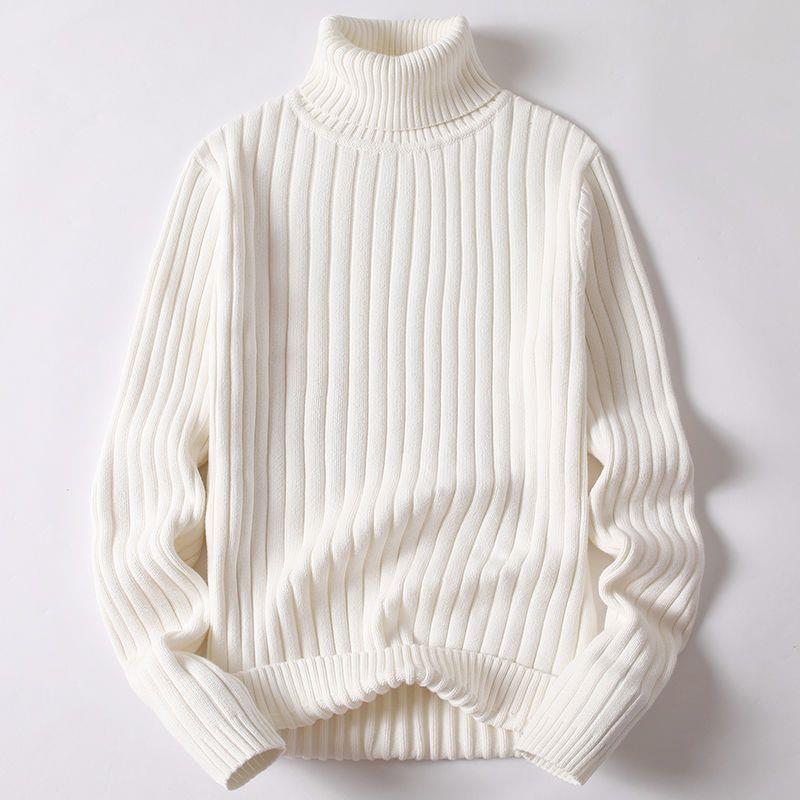 Men'S Turtleneck Slim-Fit, Thickened Warm Autumn/Winter Knit Shirt Solid Color Base Sweater Set