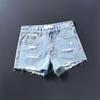 Summer Women's New Arrival Trendy K-style Tassel Mid-Waist Denim Shorts Slim Looking White Hole Hot Pants Thin 2025