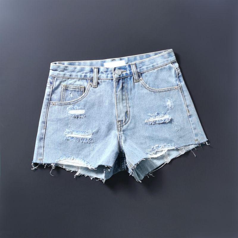 Summer Women's New Arrival Trendy K-style Tassel Mid-Waist Denim Shorts Slim Looking White Hole Hot Pants Thin 2025