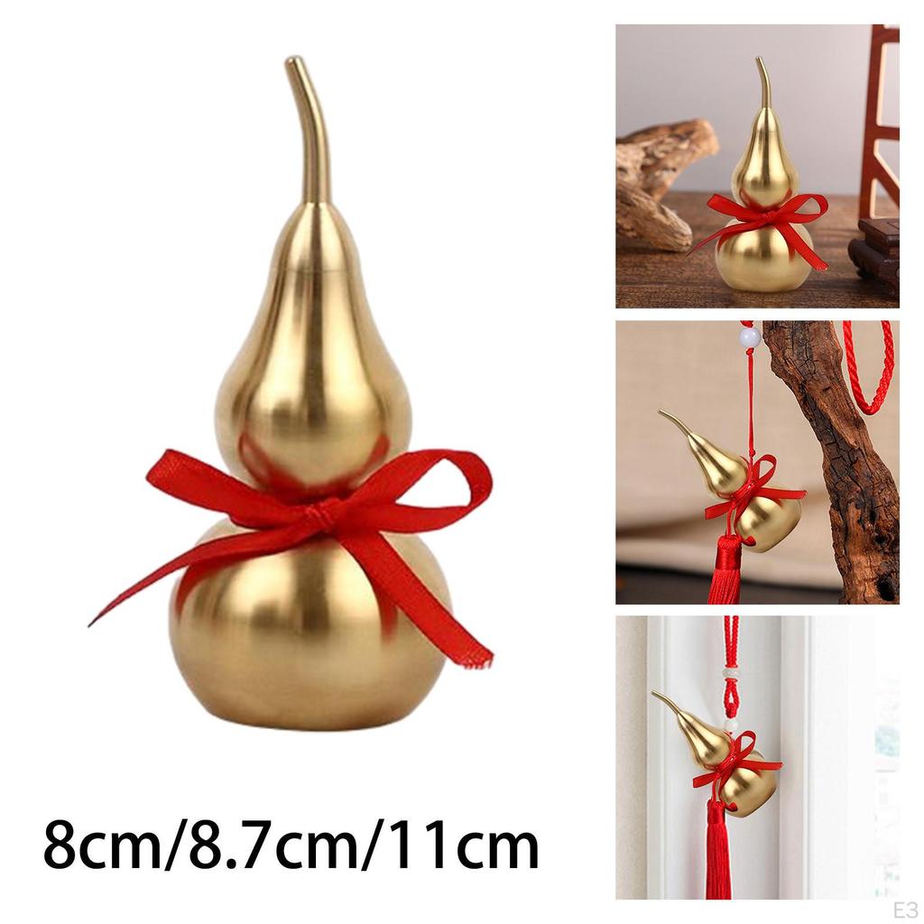 Antique Pure Copper Gourd Sculpture Feng Shui Ornaments Open Lid Arts Chinese Keychain for Home