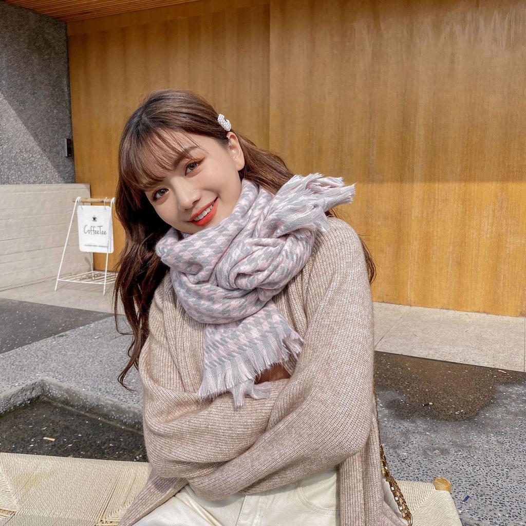 Podzimní a zimní dámský nový styl šála s kostkovaným vzorem tisíce ptáků z imitace kašmíru, evropský a americký teplý šál, límec