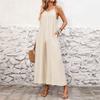 Damen Jumpsuit Lockerer Schnitt Verstellbare Spaghettiträger Weiter Bein Leichte Fließende Overalls für Freizeit