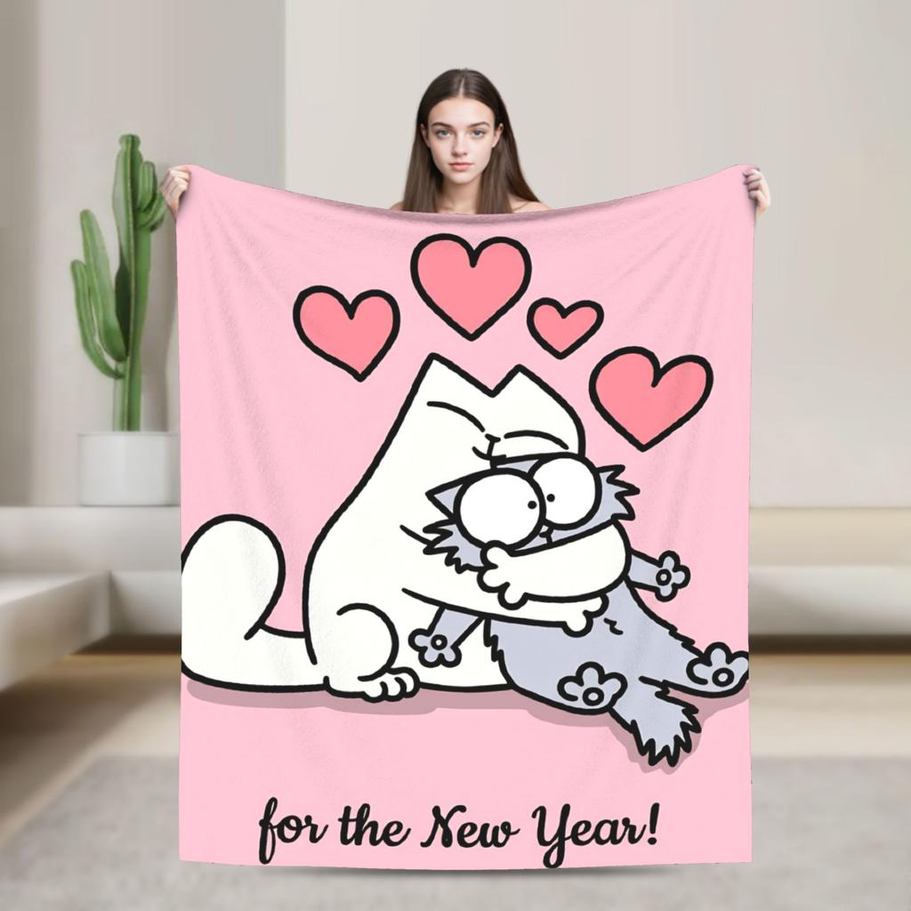 Cartoon Simons Cat Blanket Cute Warm Soft Novelty Plush Throw Blanket For Couch Chair Sofa Bed Airplane Travel Bedspread Bed