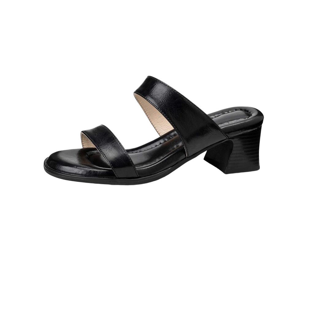 Krazing Pot Mules Cow Skin Thick Heels Peep Toe Street Wear Summer Size 42 Concise Style Elegant Women Sandals