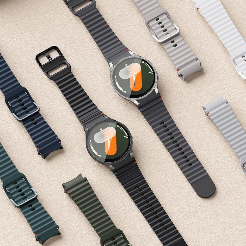 Boîtier+Bracelet pour Samsung Galaxy Watch7 40mm 44mm Bracelet en Silicone Bracelet Film de Protection d'Écran en Verre Trempé Coque Bumper en TPU