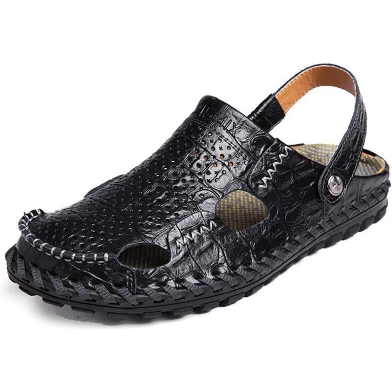 

Lightweight Genuine Leather Summer Sandals Flat Sandals Embossed Mesh 2way External Sandals Slippers Indoor Large Size Toe Protection For Workplace