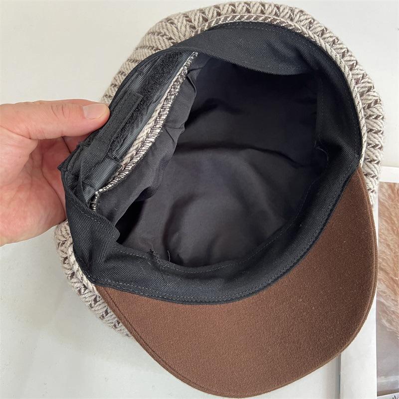 New Color Matching Brim Octagonal Hat Children's Autumn and Winter Woolen Cap Versatile Newsboy Hat Retro Beret