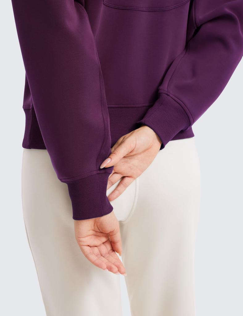 CRZ YOGA Long Sleeve Hoodie with Casual Sportswear with Plum Size XL Women's Loose-Fit Half-Zip, Pockets, SoftAura, Magenta,
