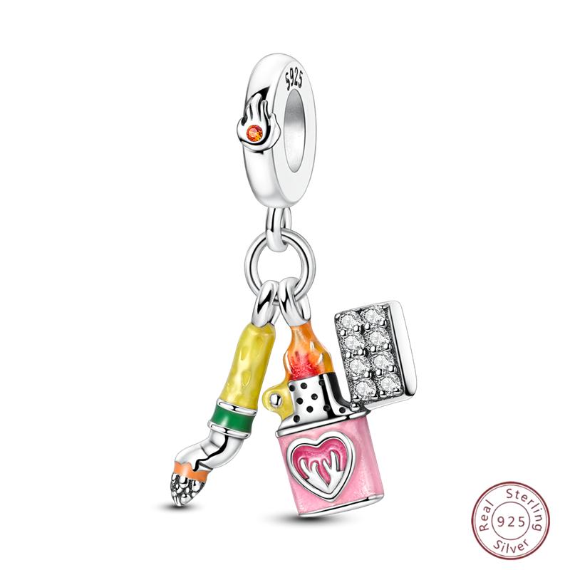 Copper Beaded Pendant Shiny Zircon Dessert Donut For Original 3Mm Bracelet Ladies Fine Jewelry