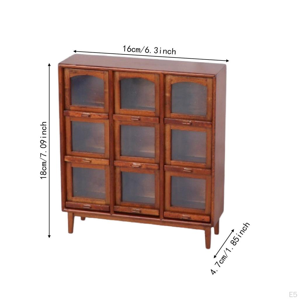 Dollhouse Mini Cabinet Display Shelf 9 Compartments Micro Landscape Photo Props Wooden Pull Out