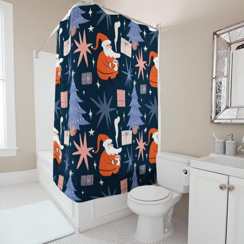 TU Santa Claus Shower Curtain Christmas Bathroom Decor Festive Holiday Print Waterproof Fabric Backdrop Xmas Party Supplies