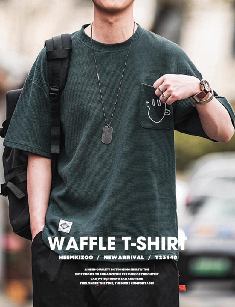 Men's Plus Size Summer Loose Fit Japanese Trend Waffle T-Shirt