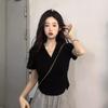 Women's Summer Slim Fit Korean-Style Polo T-Shirt with Ice Silk and Irregular Hem