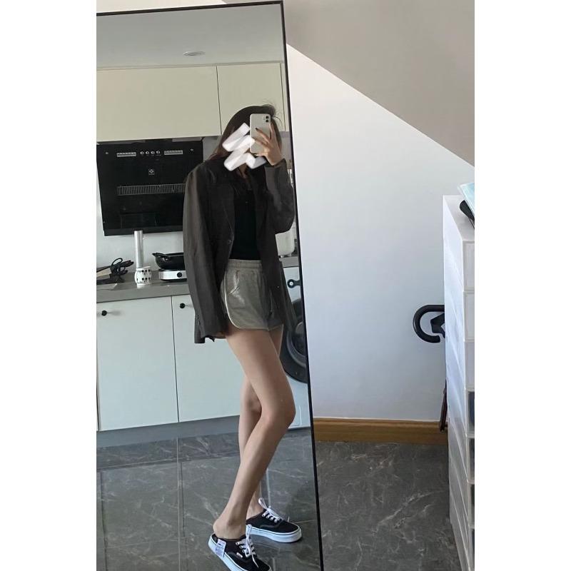 Graue Sportshorts für Damen, Sommer, lockere Oberbekleidung, Laufen, schwarz, Zuhause, lässig, Hose mit weitem Bein, Hotpants