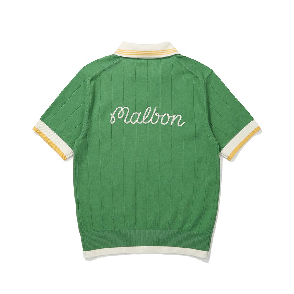 MALBON GOLF Modified Collar Stripe Short Sleeve Knit Mint Green (Woman)