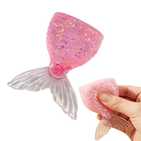 Transparent Fish Tail Squeeze Toy Glitter Simulated Fishtail Anxiety Relief Sensory Toy Slow Rising Stress Ball Decompression Gadgets