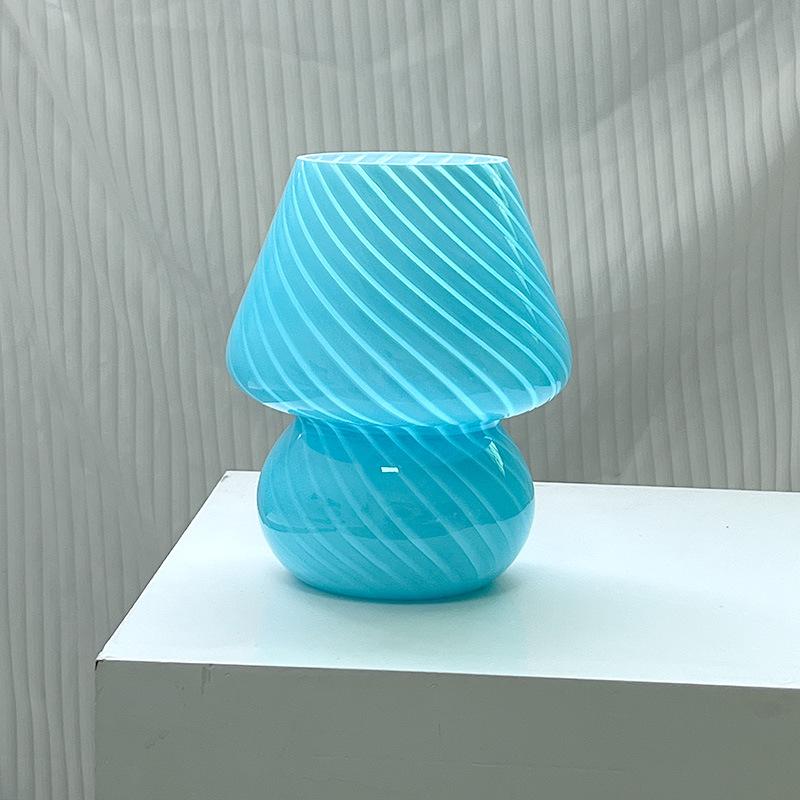 American Medieval Vintage Striped Glass Mushroom Table Lamp with USB - Retro Bedside Night Light