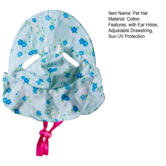 Pet Sun Hat Breathable Floral Print Wide Brim Hat with Ear Holes Adjustable Drawstring Sun UV Protection Small Dogs Cats Decorative