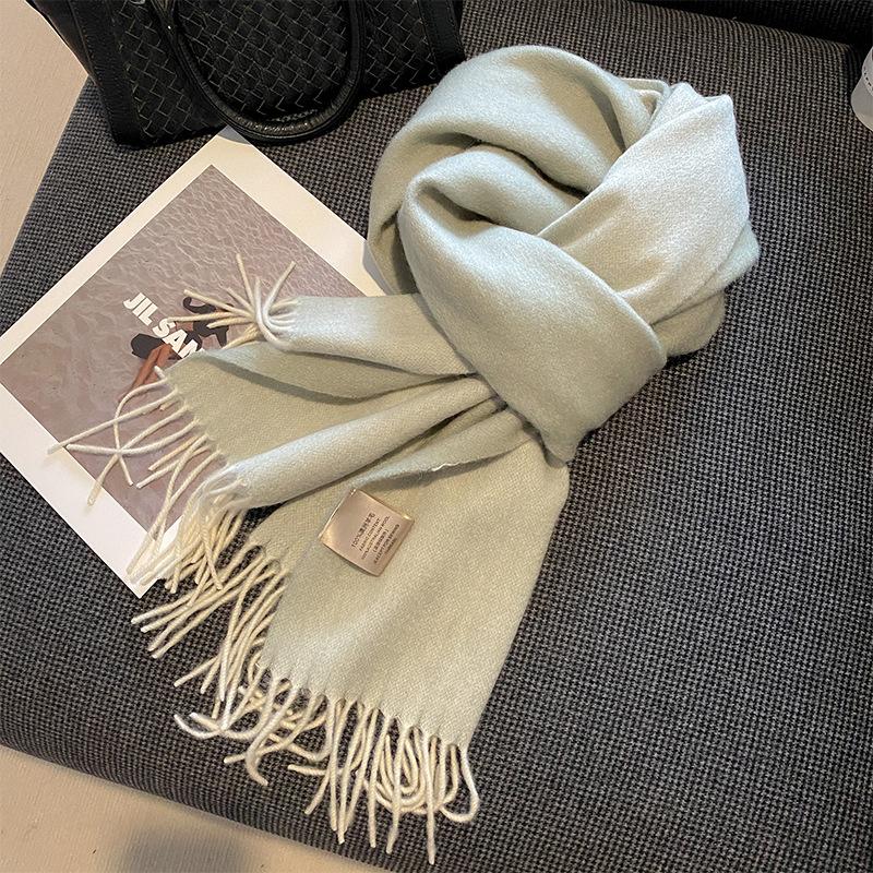 Autumn and Winter All match Pure Wool Scarf Women's New Comfortable Australian Wool Two Color Scarf Warm Thickened Korean Style Shawl