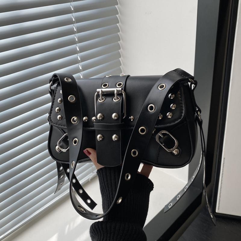 Trendy Punk Style Armpit Bag Large Capacity Underarm Bag Vintage Style Handbag Rivet Design Shoulder Bag For Women