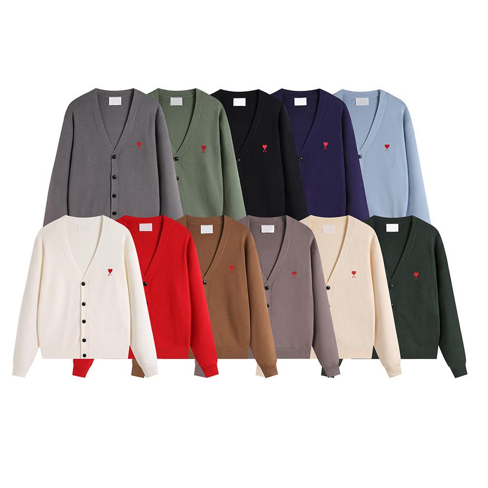 Klassischer Strick-Cardigan mit Herz-Stickerei - Unisex Lockerer Pullover
