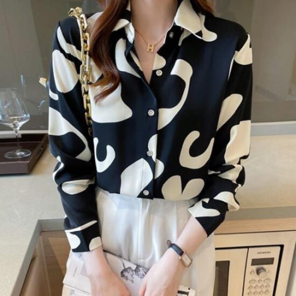Navava Women Vintage Print Long Sleeve Shirt Nb2930